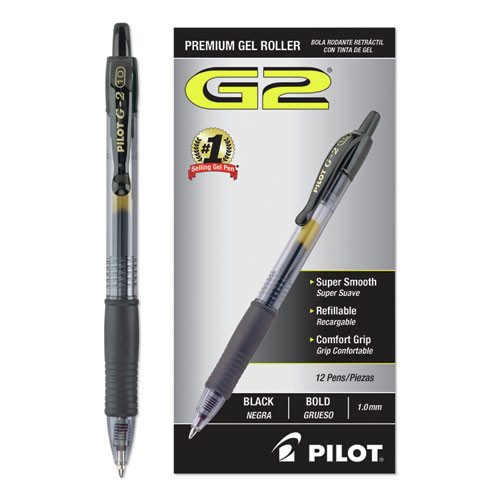 Pens | Pilot 31256 G2 Premium Bold 1 mm Retractable Gel Pen - Black Ink/Smoke/Black Barrel (1-Dozen) image number 0