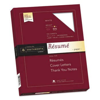 Southworth RD18CF 8.5 in. x 11 in. 95 Bright 32 lbs. Bond Weight 100% Cotton Resume Paper - White (100/Pack)
