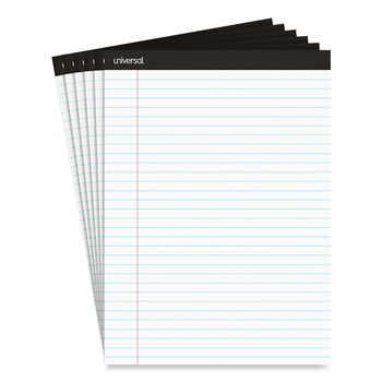 Universal UNV30630 8.5 in. x 11 in. Premium Wide/Legal Ruled Writing Pads with Heavy-Duty Back - Black Headband (6/Pack)