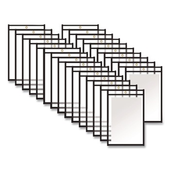 C-Line 46069 Super Heavy-Duty Top Load 6 in. x 9 in. Insert Stitched Shop Ticket Holders - Clear Front, Black Border (25/Box)