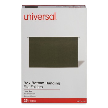 Universal UNV14153 1/5-Cut Tab Box Bottom Hanging File Folders - Legal Size, Standard Green (25/Box)