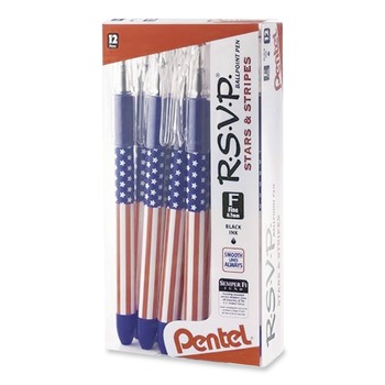 PENS PENCILS AND MARKERS | Pentel BK90USA-A 0.7 mm Fine R.S.V.P. Stars and Stripes Stick Ballpoint Pen - Black Ink, Red/White/Blue Barrel (1-Dozen)