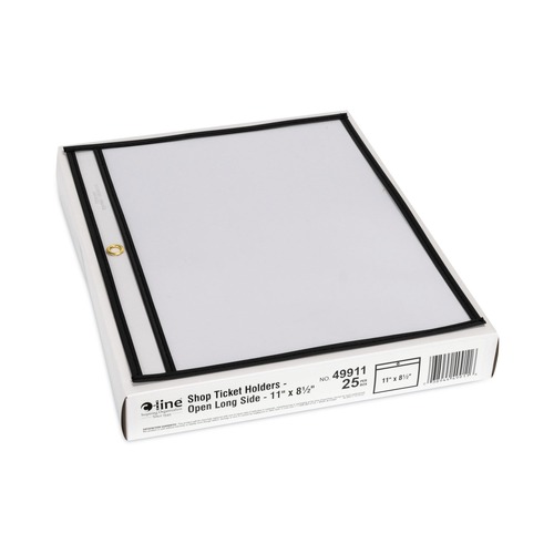 Back to School Sale | C-Line 49911 Super Heavy-Duty Top Load 11 x 8.5 Insert Stitched Shop Ticket Holders - Clear Front, Black Border (25/Box) image number 0