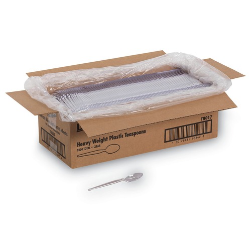 Just Launched | Dixie TH017 6 in. Heavyweight Plastic Cutlery Teaspoon - Crystal Clear (1000/Carton) image number 0