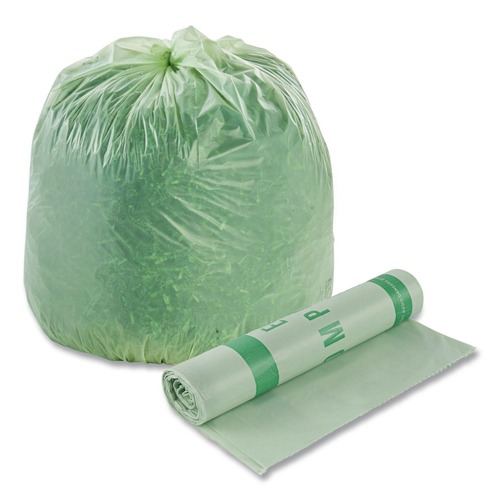 Paper Bags | Stout by Envision E4248E85 EcoSafe-6400 42 in. x 48 in. 0.85 mil. 48 Gallon Compostable Bags - Green (40/Box) image number 0