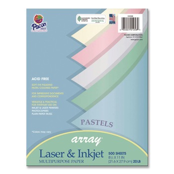 PAPER AND PRINTABLES | Pacon P101058 8.5 x 11 20 lb Bond Weight Array Colored Bond Paper - Assorted Pastel Colors (500-Sheets/Ream)