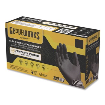 Ammex GWBEN46100 6 mil Powder-Free Nitrile Exam Gloves - Large, Black (1000/Carton)