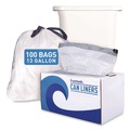 Trash Bags | Boardwalk BWK1DK100 13 Gallon 24 in. x 28 in. Drawstring Kitchen Bags - White (50 Bags/Roll, 2 Rolls/Carton) image number 2