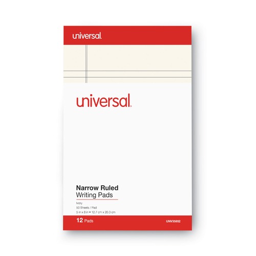 Notebooks & Pads | Universal UNV35852 50-Sheet 5 in. x 8 in. Colored Perforated Writing Pads - Narrow Rule, Ivory (1 Dozen) image number 0