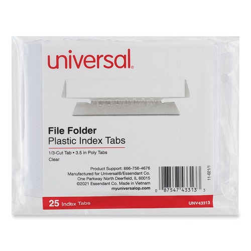 Dividers & Tabs | Universal UNV43313EE 3.7 in. Wide 1/3-Cut Hanging File Folder Plastic Index Tabs - Clear (25/Pack) image number 0