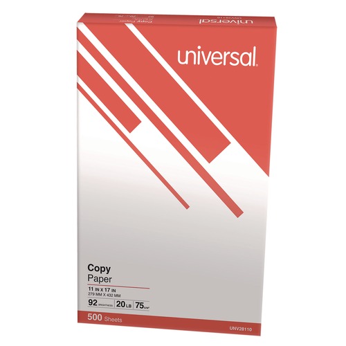 Copy & Printer Paper | Universal UNV28110RM 11 in. x 17 in. 92 Bright 20 lbs. Bond Weight Copy Paper - White (500/Ream) image number 0