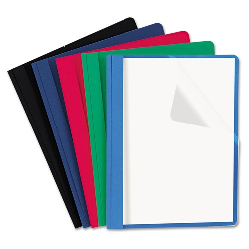 Report Covers & Pocket Folders | Universal UNV57119 0.5 in. Capacity 8.5 in. x 11 in. Prong Fastener Clear Front Report Cover - Clear/Assorted (25/Box) image number 0