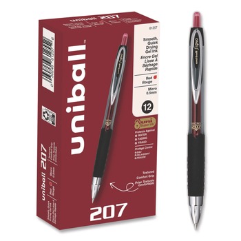 PRODUCTS | uni-ball 61257 Signo 207 0.5 mm Retractable Gel Pen - Red Ink/Smoke/Black/Red Barrel/Fine (1-Dozen)