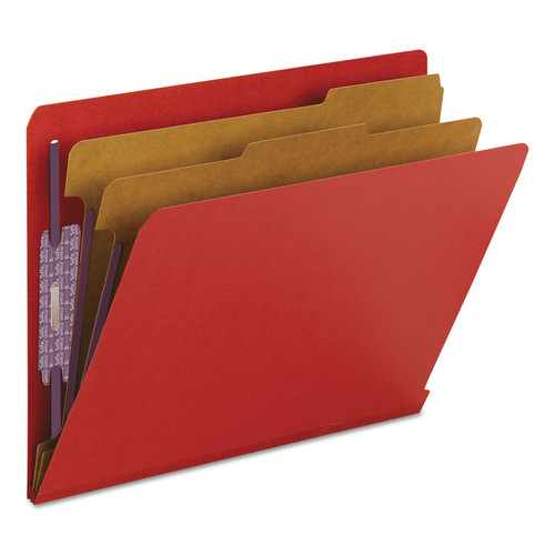 File Folders | Smead 26783 2 in. Expansion End Tab Pressboard Classification Folders with 6 SafeSHIELD Fasteners - Letter Size/Bright Red (10/Box) image number 0
