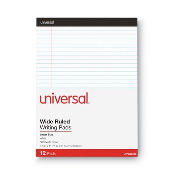 Universal UNV30730 8.5 in. x 11 in. Premium Wide/Legal Ruled Writing Pads with Heavy-Duty Back - Black Headband (12/Pack)