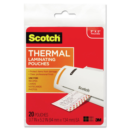 Labels | Scotch TP5902-20 5.38 in. x 3.75 in. 5 mil Laminating Pouches - Gloss Clear (20/Pack) image number 0