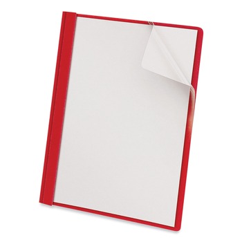 REPORT COVERS AND POCKET FOLDERS | Universal UNV57123 0.5 in. Capacity 8.5 in. x 11 in. Prong Fastener Clear Front Report Cover - Clear/Red (25/Box)