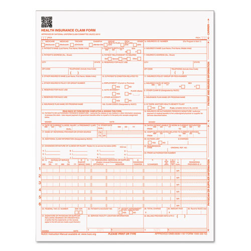 Retail Store Supplies | TOPS 50135RV CMS-1500 One-Part (No Copies) 8.5 in. x 11 in. Medicare/Medicaid Forms for Laser Printers (250/Pack) image number 0
