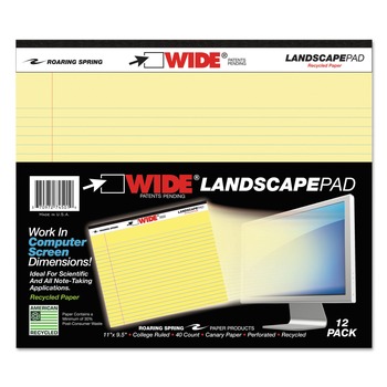  | Roaring Spring 74501 11 x 9.5 Sheets (40) WIDE Landscape Format Medium/College Rule Writing Pad - Canary Yellow