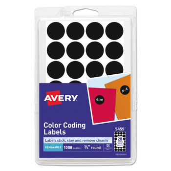 Avery 05459 0.75 in. Diameter Handwrite Only Self-Adhesive Removable Round Color-Coding Labels - Black (28/Sheet, 36 Sheets/Pack)