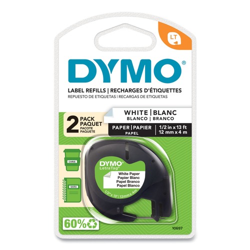 Just Launched | DYMO 10697 LetraTag 0.5 in. x 13 ft. Paper Label Tape Cassettes - White (2/Pack) image number 0