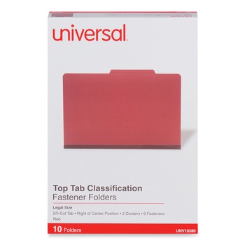Universal UNV10280 6-Section 2-Divider Pressboard Classification Folders - Legal, Red (10/Box)