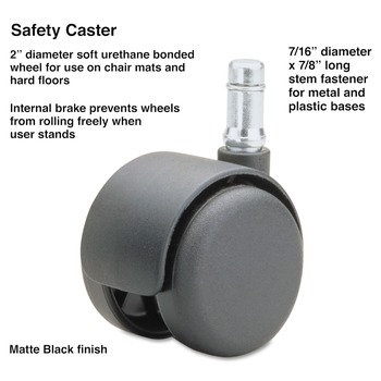 Master Caster 64334 2 in. Soft Polyurethane Wheel Grip Ring Type B Stem Standard Neck Safety Casters - Matte Black (5/Set)