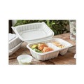 Food Trays, Containers, and Lids | Pactiv Corp. YCNW02052 2-Compartment 9 x 6 x 3.1 EarthChoice Vented Microwavable MFPP Plastic Hinged Lid Container - White (170/Carton) image number 4