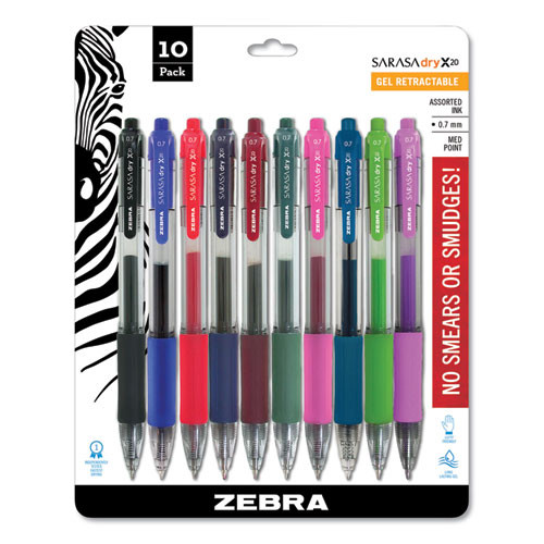 Pens | Zebra 46881 0.7 mm Sarasa Dry Gel X20 Gel Pen - Medium/Assorted Ink and Barrel Colors (10/Set) image number 0