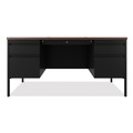 Office Desks & Workstations | Hirsh Industries 22654 60 in. x 30 in. x 29.5 in. Left and Right-Hand Pedestals: Box/File Drawer Format Teachers Pedestal Desks - Walnut/Black image number 1