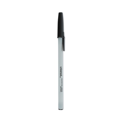 Pens | Universal UNV15613 Medium 1 mm Ballpoint Stick Pen Value Pack - Black Ink, Gray/Black Barrel (60/Pack) image number 0