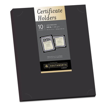 OFFICE DECOR | Southworth PF18-02 12 in. x 9.5 in. 105 lbs. Linen Stock Certificate Holder - Black (10/Pack)