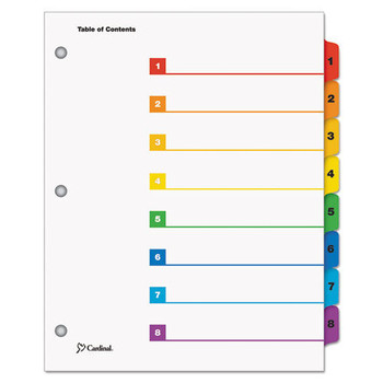Cardinal 60818 11 x 8.5 OneStep Printable Table of Contents and 1 to 8 Dividers - White/Assorted Tabs (8/Set)