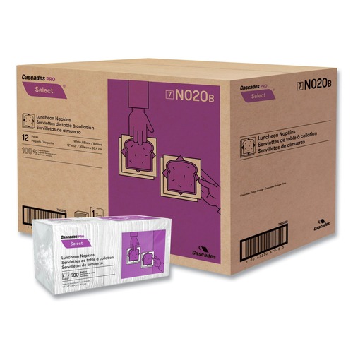 Paper Towels and Napkins | Cascades PRO N020 12 in. x 12 in. 1 Ply Select Luncheon Napkins - White (6000/Carton) image number 0