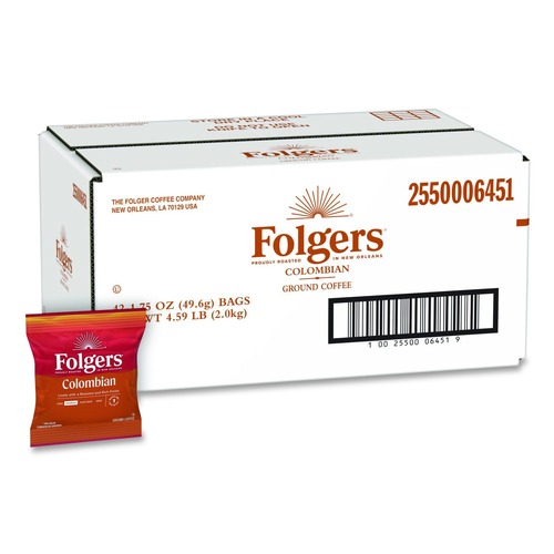 Just Launched | Folgers 2550006451 1.75 oz. 100% Colombian Ground Coffee Fraction Packs (42/Carton) image number 0