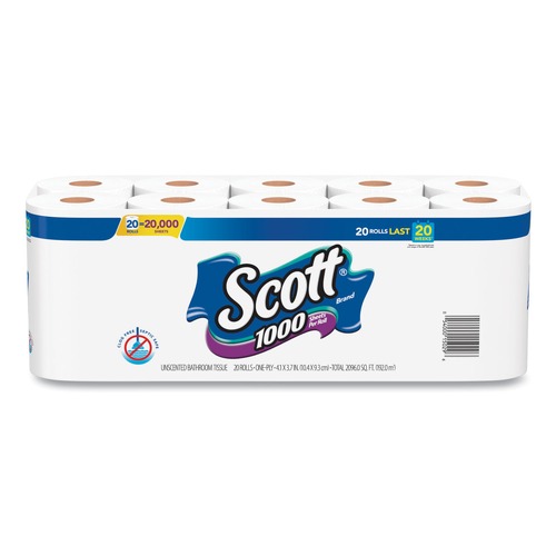 Toilet Paper | Scott 20032 1000 1 Ply Septic Safe Bathroom Tissue - White (20/Pack) image number 0
