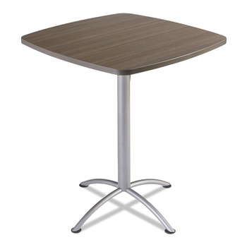 Iceberg 69757 36 in. x 36 in. x 42 in. iLand Bistro-Height Square Table with Contoured Edges - Natural Teak Top/Silver Base