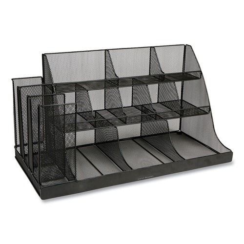 Breakroom Supplies | Mind Reader CMG2MESH-BLK 11.61 in. x 23.9 in. x 12.76 in. 14-Compartment Network Collection Coffee Cup and Condiment Countertop Organizer - Black image number 0
