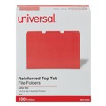 File Folders | Universal UNV16163 Reinforced 1/3-Cut Assorted Top-Tab File Folders - Letter Size, Red (100/Box) image number 0