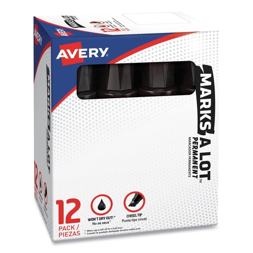 Permanent Markers | Avery 24148 MARKS A LOT Extra-Broad Chisel Tip Desk-Style Permanent Marker - Extra-Large/Black (1-Dozen) image number 0