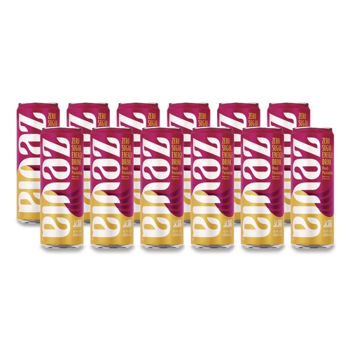 Beverages & Drink Mixes | Zevia 01957-12 12 oz Cans Peach Passionfruit Zero Sugar Naturally Sweetened Energy Drink (12/Carton) image number 0
