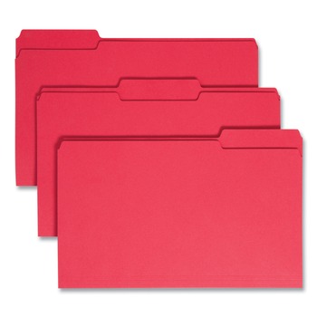 Smead 17743 0.75 in. Expansion Assorted 1/3-Cut Tabs Legal Size Colored File Folders - Red (100/Box)