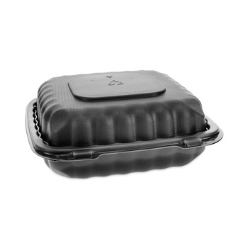 Pactiv Corp. YCNB08010000 8.31 in. x 8.35 in. x 3.1 in. EarthChoice SmartLock Microwavable MFPP Plastic Hinged Lid Container - Black (200/Carton)