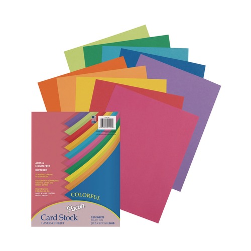 Copy & Printer Paper | Pacon P101199 8.5 x 11 65 lb. Cover Weight Array Card Stock - Assorted Lively Colors (250/Pack) image number 0
