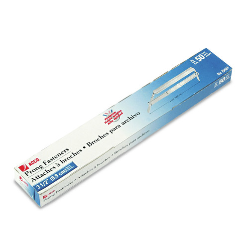 Staples | ACCO A7070424H 3.5 in. Capacity 4.25 in. Center to Center Premium Two-Prong Paper Fastener Base and Compressor Sets - Silver (50/Box) image number 0