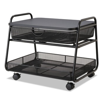 Safco 5208BL 21 in. x 16 in. x 17.5 in. 1 Shelf 1 Drawer 1 Bin 100 lbs. Capacity Onyx Under Desk Metal Machine Stand - Black