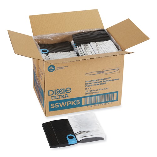 Cutlery | Dixie SSWPK5 SmartStock Wrapped Heavyweight Cutlery Knives Refill - Black (960/Carton) image number 0