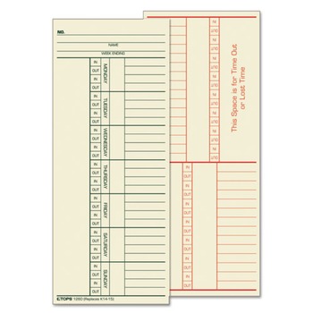 RECORDKEEPING AND FORMS | TOPS 1260 Time Clock Cards, Replacement For K14-15, Two Sides, 3.38 X 8.25, 500/box
