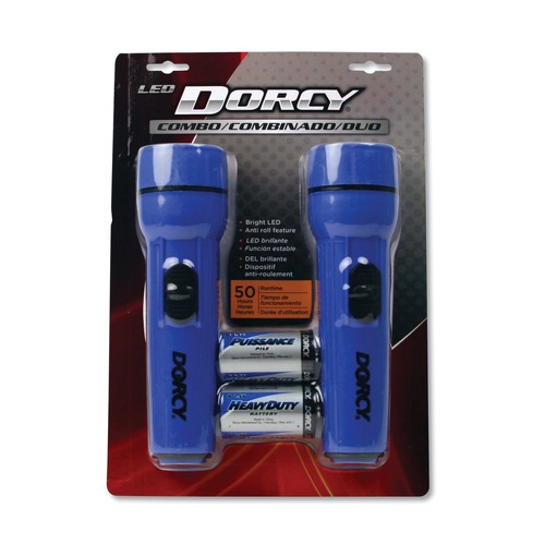 Office Electronics & Batteries | DORCY 412594 LED Flashlight Pack with 1 D Battery - Blue (2/Pack) image number 0