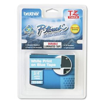 Brother P-Touch TZE545 0.7 in. x 26.2 ft. TZe Standard Adhesive Laminated Labeling Tape - White on Blue
